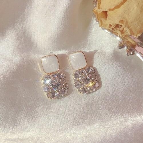 Simple Geometric Square Elegant Clip Earrings Temperament Retro Palace Baroque Square Shiny Rhinestone Clip on Earrings No Hole