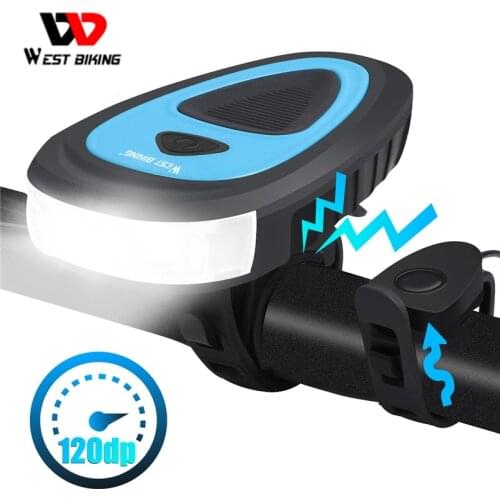 WEST BIKING Bike Bell Light USB Charging Bicycle Headlight Electric Horn Waterproof Bike Bell Cycling Flashlight With Speaker