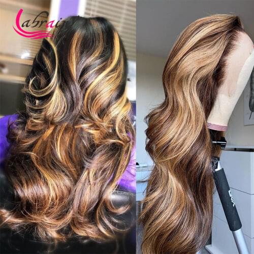 HD Transparant 13X6 Highlight Human Hair Lace Frontal Wigs Body Wave Lace Front Honey Blonde Pre Plucked Bleached Knots Wigs