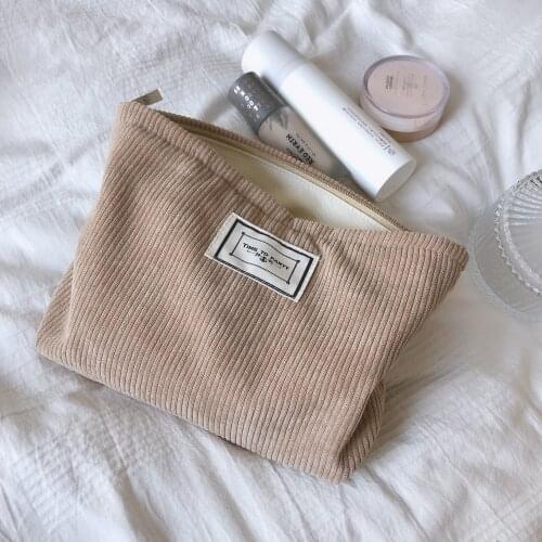 Korean Corduroy Cosmetic Bags Solid Color Women Thickened Travel Toiletry Bag Beauty Organizer Makeup Pouch