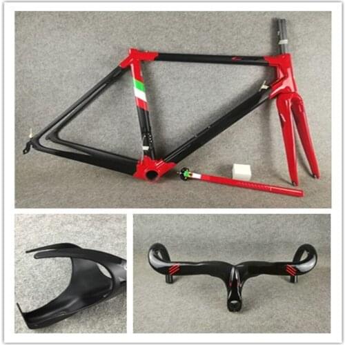30 colors C64 Red Road Carbon Bike Frame italy flag + Road Handlebar Red logo Carbon Bottle Cages