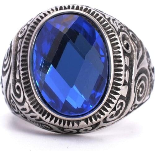 Cool Mens Silver color Ring Blue Zircon 316L Stainless Steel Ring Fashion Jewelry