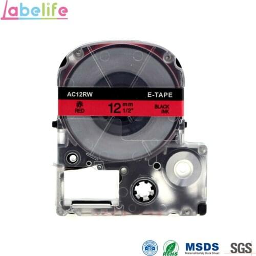 Labelife SC12R Compatible Epson Labelworks LW-300 Label Tape Cartridge Black On Red Label Maker Tape Refill Cartridge 12mmx8m