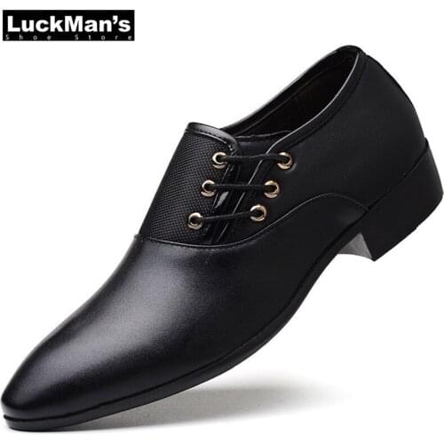 LuckMan Big Size 38-48 Fashion Men Formal Shoes Man Wedding Dress Shoes Pointed Toe Oxfords Shoes British Lace-up Mens Shoes