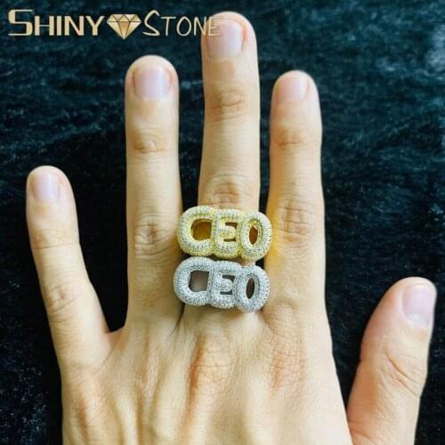 Hip Hop Fashion Letter CEO Cz Ring Copper Gold Color Plated Iced Out Bling Pave Cubic Zirconia Rings Mens Finger Rings Jewelry