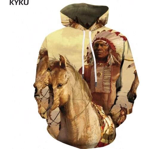 KYKU Horse Hoodie Men Animal Hoody Indian 3d Hoodies Anime Man Character Print Sweatshirt Long Mens Clothing Pullover Hooded New