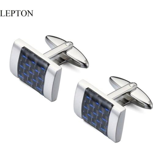 Lepton Carbon Fiber Cufflinks for Mens Shirt Cuffs Cufflink High Quality Matte Square Silver Color Stainless steel Cuff links