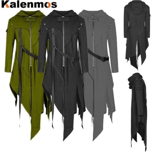 Long Coat Men Punk Faux Trench Jacket Medieval Goth Spring Fall Top Streetwear Vintage Gothic Moto Biker Outwear Abrigos Man