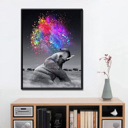 Frameless Elephant Pattern Picture DIY Painting by Numbers Package Hand-painted Living Room Bedroom Wall Art Decoration