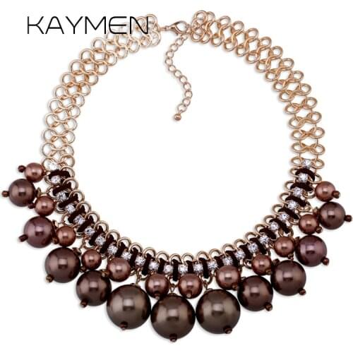 New Fashion Womens Handmade Imitation Pearls Statement Necklace Wedding Party Waterdorp Shape Choker Necklace Pendant 4 Colors
