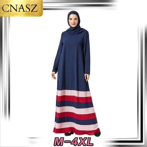 New Muslim Dress Fashon Islamic Turkey Large Size Womens Dubai Style Middle East Striped Large Swing Arabian Elegant Dress