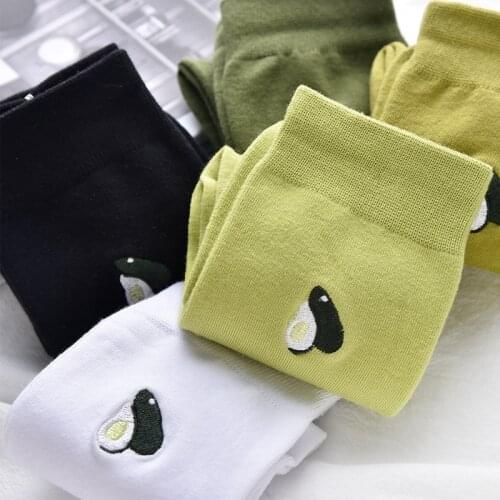 New socks tube socks fruit avocado embroidery solid color cotton retro Korean version Japanese tide personality sock