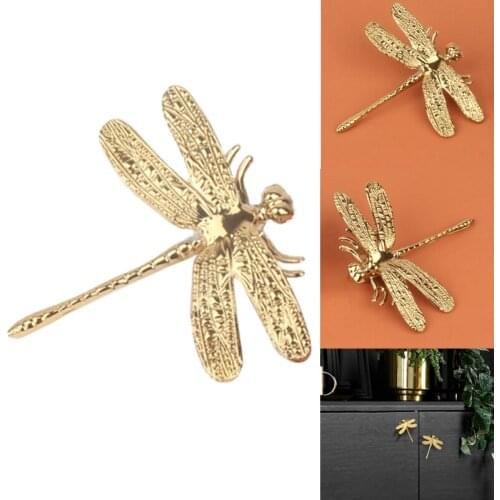 New Dragonfly Brass Furniture Handles Elegant Door Knobs and Handles for Kitchen Cabinet Cupboard Creative Drawer Pulls