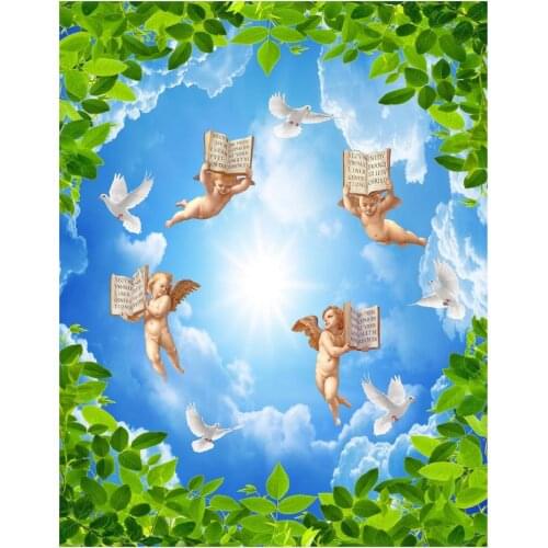 European style blue and white angel papel parede mural wallpaper stereoscopic 3d wallpaper ceiling