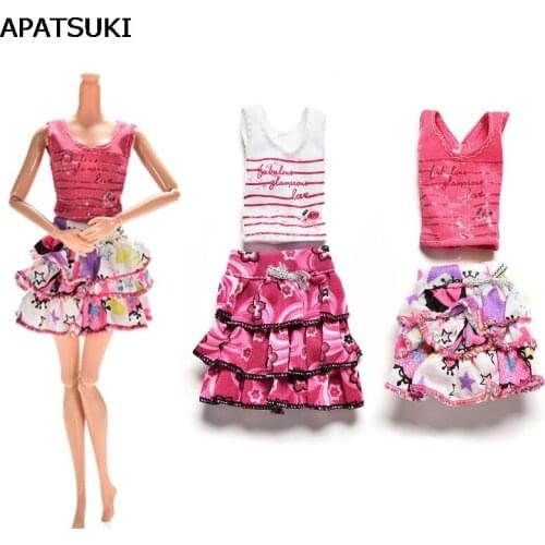 One Set Doll Clothes Tutu Skirt + Short-sleeved T-shirt for Barbies Doll Clothes for 1/6 BJD Doll Clothes Doll Accessory