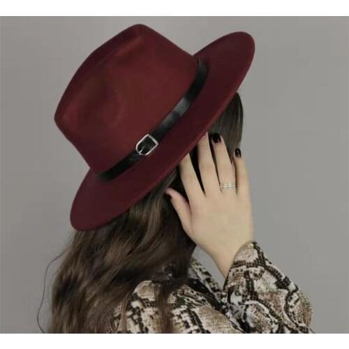 LUCKYLIANJI Solid Color Men Women Wool Felt Panama Hat Fedora Caps Leather Band (One Size:57cm-US 7 1/8)