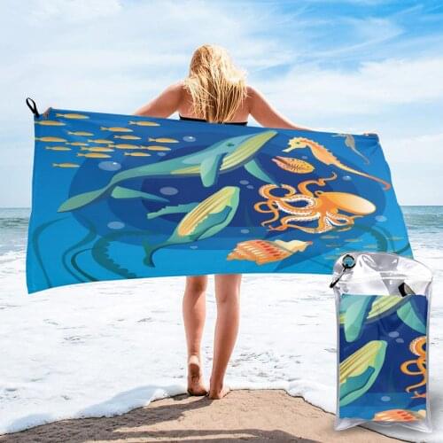 Bath Towel Ocean Underwater Life Quick Dry Large Towel Thin Absorbent Soft Towel for Home Travel Camping Swimming Beach Sport