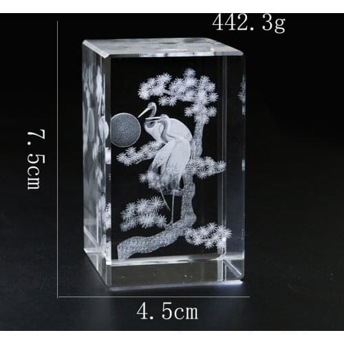 3D Crystal Laser Carved Crane Longevity Blessing Crystal Ornaments Paperweight Center Jewelry Display Stand Home Decor Modern
