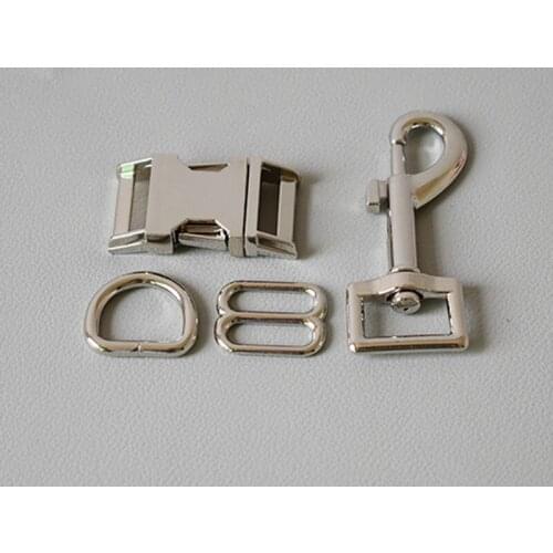 1 set silver 20mm Metal D ring belt straps breakaway side release buckle spring hook for dog collar leash accessories