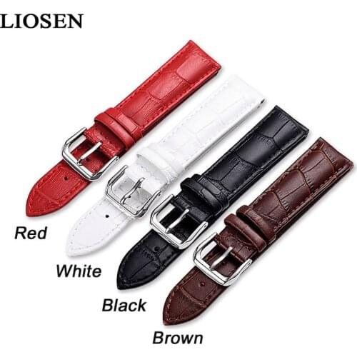 LIOSEN Genuine Leather Buckle Strap Watch Band Charm Red White Black Brown Men and Women Watch Strap 14 16 18 19 20 21 22 24mm