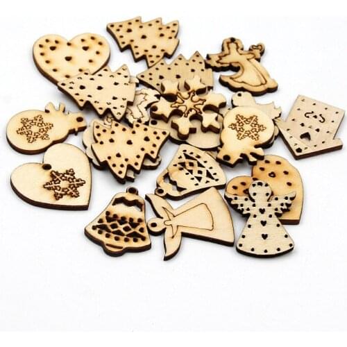 Christmas Series Decoration Natural Wood Chips Handmade DIY Craft Scrapbook Home Decoration Christmas tree deer bells