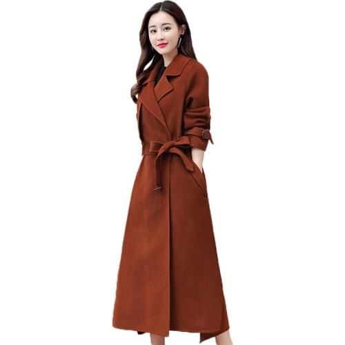 Plus Size Woolen Trench Coat Women Overcoat New Autumn Winter Woolan Coat Female Fashion Slim Mid-Length Cashmere Outerwear Lady