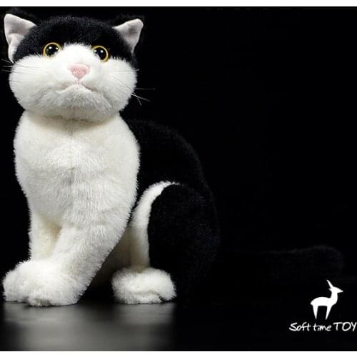 Super kawaii toy plush doll soft real life black white cats dolls gifts for girlfriend good quality