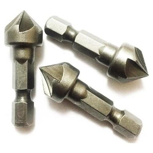 1/4" Hex Shank 6 Flute Hexagonal Shank Drill 90 Degree Point Angle Chamfer Cutting Woodworking Tool Remove Burr Tool