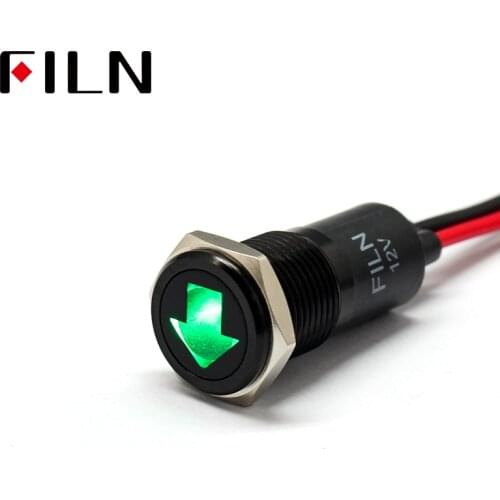 FILN 14mm Car dashboard Turn signal symbol led red yellow white blue green 12v led Black shell indicator light with 20cm cable