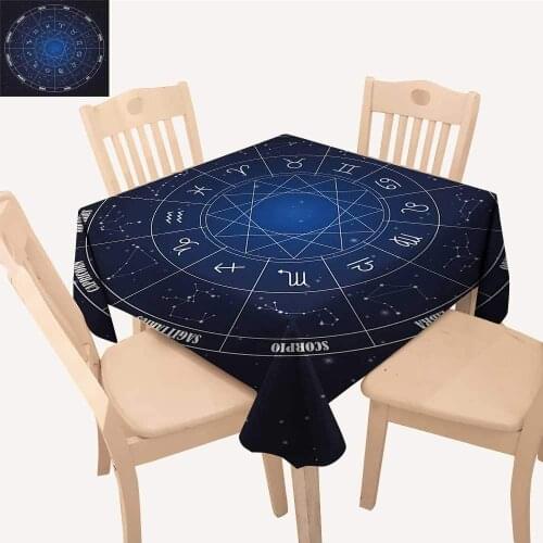 Zodiac Horoscope Chart in Wheel Shape with Dates in Space Dots Image Waterproof Table Cloth