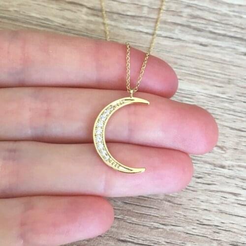 V Attract Dainty Cz Moon Pendant Necklace Wedding Jewelry Gold Vintage Women Crescent Layered Collares Mujer 2018