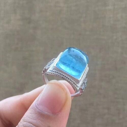 Natural Aquamarine Gemstone Fine Jewelry Party Rings For Women Lady 925 Sterling Silver Wedding Ring 11x11mm AAAAA Drop Shipping