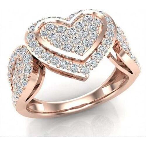 YSDLJG Gorgeous Wedding Rings for Women Timeless Style Heart-shaped Rose Gold Rings with Brilliant CZ Stone Jewelry Gift
