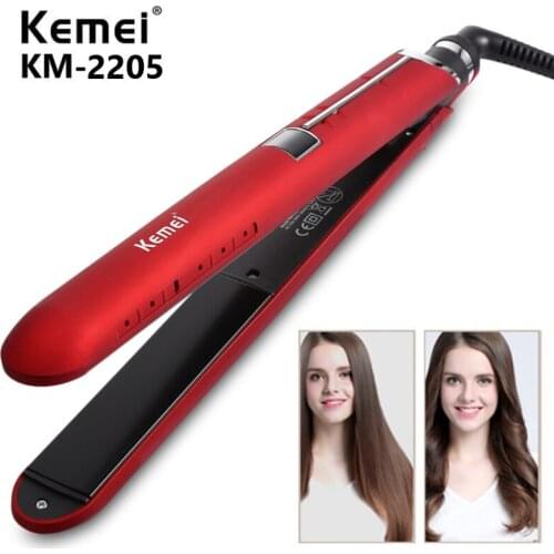 Kemei KM-2205 ceramic coating electric hair straightener aliearl hair unice hair LCD display flat ironing hair straightener