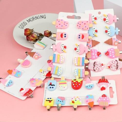 10PCS/Set Cute Cartoon Ice Cream Cone Hair Clips Fashion Funny Expression Hairpin Sweet Headband Barrettes Girl Hair Accessories