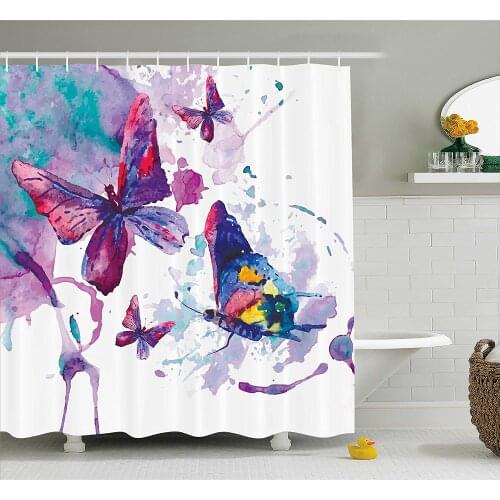 Butterflies Shower Curtain Watercolors Print of Butterfly Sign of The Soul Power Female Art Home Decor Bathroom Accessories