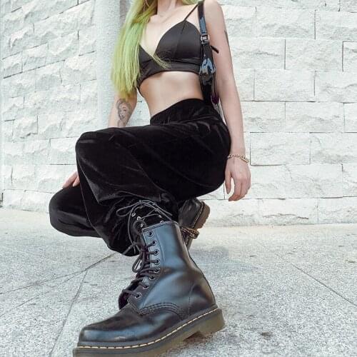 High Waist Gothic Women Pants Harajuku Velvet Bandage Pants Women 2021 Spring Stretch Loose Streetwear Jogger Pants