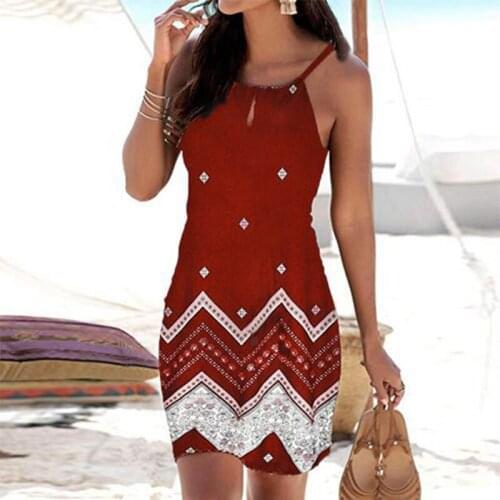 Women Slim-Fit Sling Dress Evening Party Club Summer Short Dresses Casual printing Slim Sleeveless Ladies Chic Beach Dress