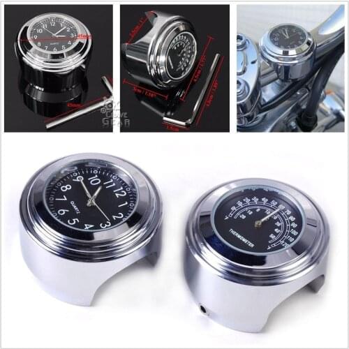 2pcs/Set 22-25mm Motorcycle Motor Handlebar Dial Clock And Thermometer For Yamaha Kawasaki Honda Suzuki