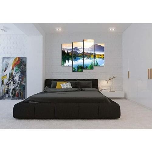 4 Pieces Modern Canvas Painting Mountain Lake Beauty World Landscape Wall Art Artwork Picture For Home Decor