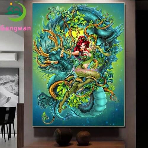 5D Full Square Diy Diamond Painting cartoon girl and dragon Cross Stitch Kit Japan anime Mosaic Picture of Rhinestone Embroidery