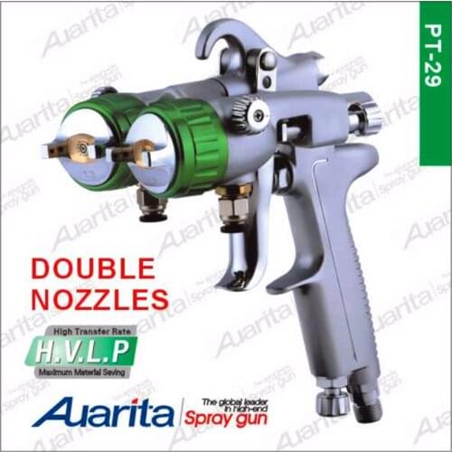 Auarita double 1.3mm nozzles pressure spray gun Nano chrome painting dual head Air pneumatic pressure sprayer