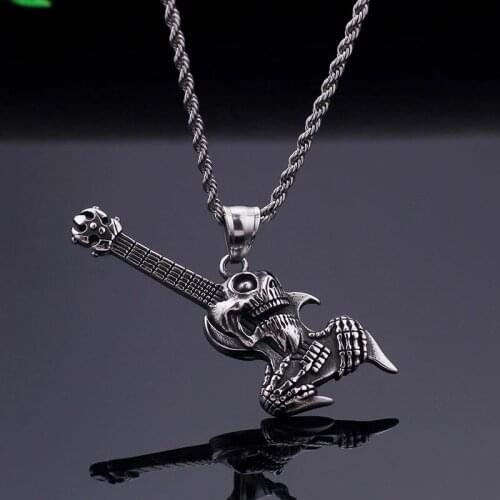 European and American personality punk gothic electric guitar mens titanium steel pendant fashion accessories