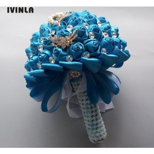 Hot Selling 1pc/lot Crystal Blue Wedding Bouquets Bridesmaid Wedding Bouquet for wedding decoration