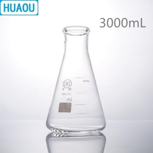 HUAOU 3000mL Erlenmeyer Flask 3L Borosilicate 3.3 Glass Narrow Neck Conical Triangle Flask Laboratory Chemistry Equipment