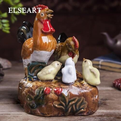 Ceramic painted porcelain garden yard style chicken with animals ornament figurine for home decoration