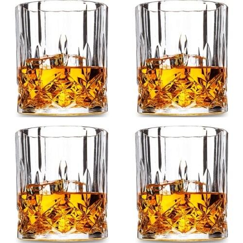 Hellodream lead-free classic design rock style whiskey glass barware old fashioned glass for scotch Set of 4-8.45 oz