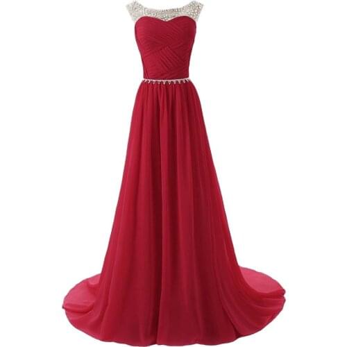 Hot style Beaded Straps A-Line Chiffon Evening Prom Dresses with Sparkling Embellished Waist Free shipping