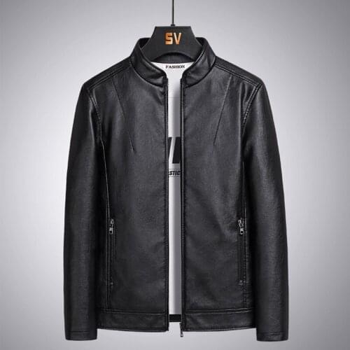 2021 Mens New Stand Collar Stitching Leather Jacket Youth Trendy Handsome Motorcycle Leather Jacket