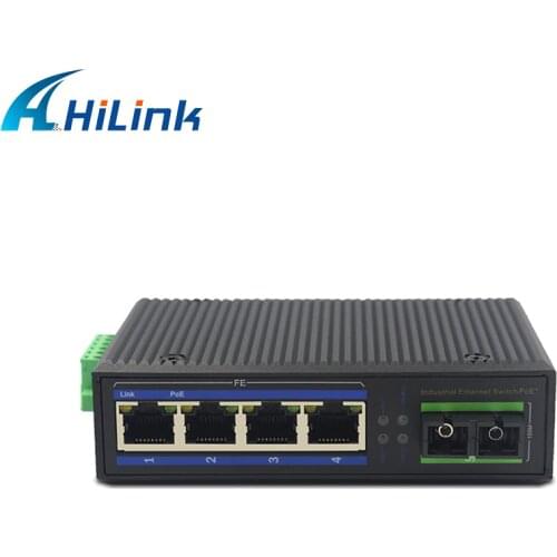 Un-Managed Industrial Grade Media Converter 1x100Base SC 4-Port 10/100Base Ethernet RJ45 MUltiMode Dual Fiber 2KM